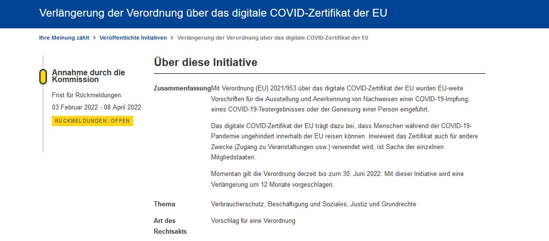 Deine Teilnahme ist gefragt: Verlängerung der Verordnung über das digitale COVID-Zertifikat der EU