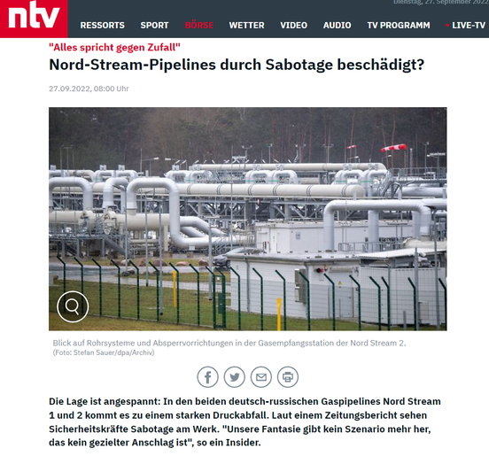 Gaslecks bei Nord Stream 1 und 2 – Sabotageakt durch Drohnen (Unterwasserexplosionen)