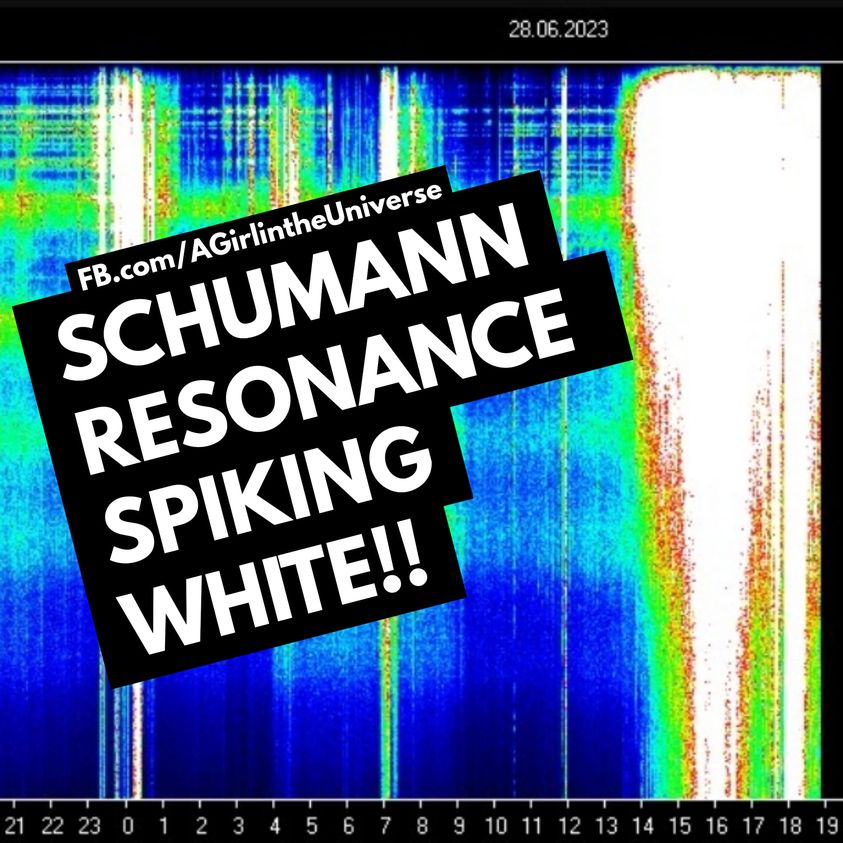 Die Schumann-Resonanz-Aufzeichnung ist weiß und das koronale Loch ist jetzt zur Erde hin gerichtet. Sherri Smith. 28.06.2023