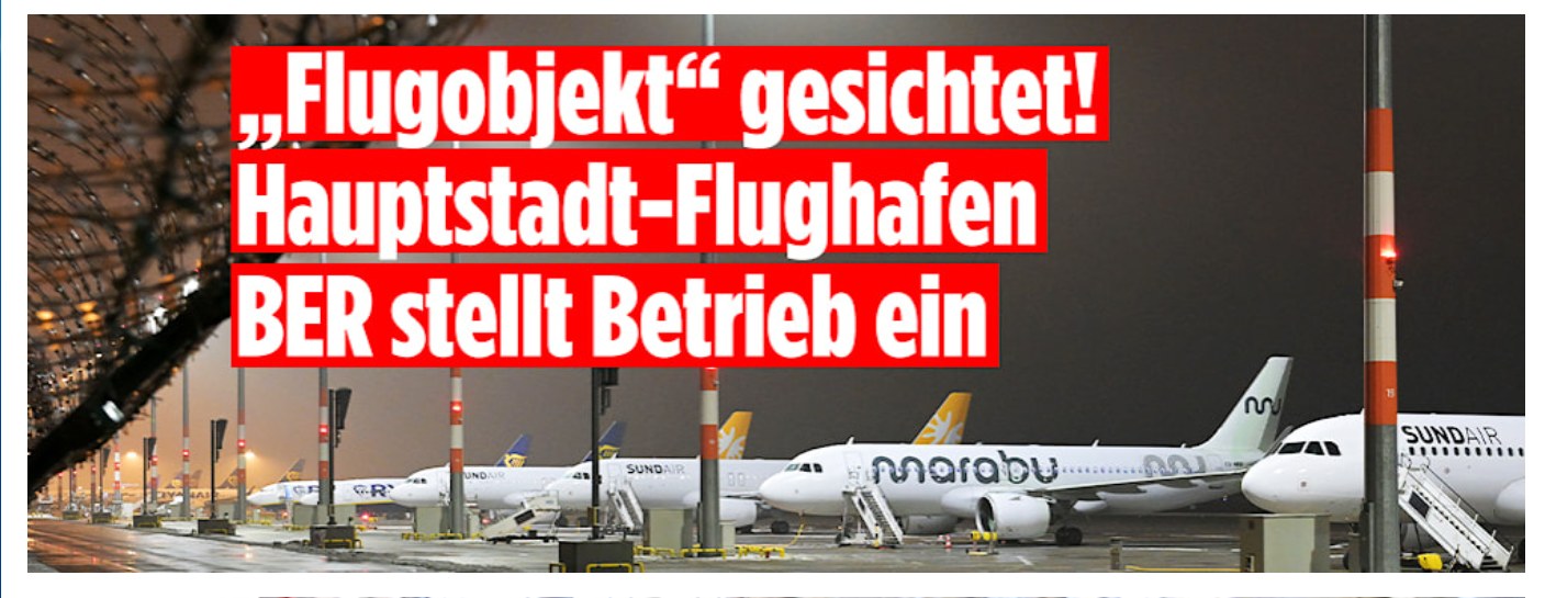 Am 11. März 2026 wurde der Flugbetrieb am Flughafen Berlin Brandenburg (BER) aufgrund der Sichtung eines unbekannten Flugobjekts vorübergehend eingestellt.