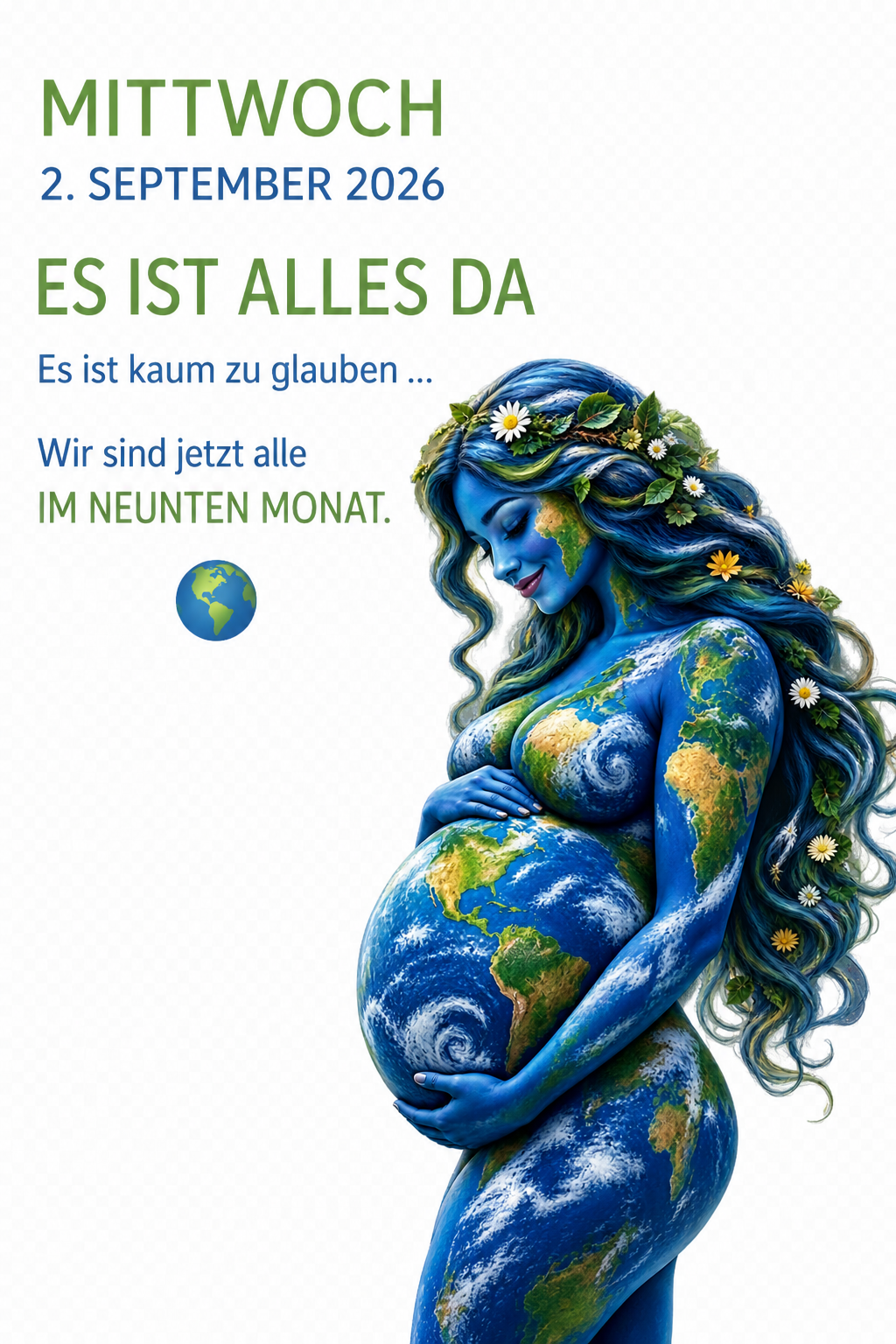 es ist alles da ... Wir sind jetzt alle IM NEUNTEN MONAT. 🌍 Wir haben ES ausgetragen. ES will in die Welt geboren werden. Nicht mehr suchen, sondern erkennen, was bereits vorhanden ist. Die Jungfrau (nicht nur das STERNzeichen) bringt ihr INNERES Kind in die Welt. Das wird lustig!