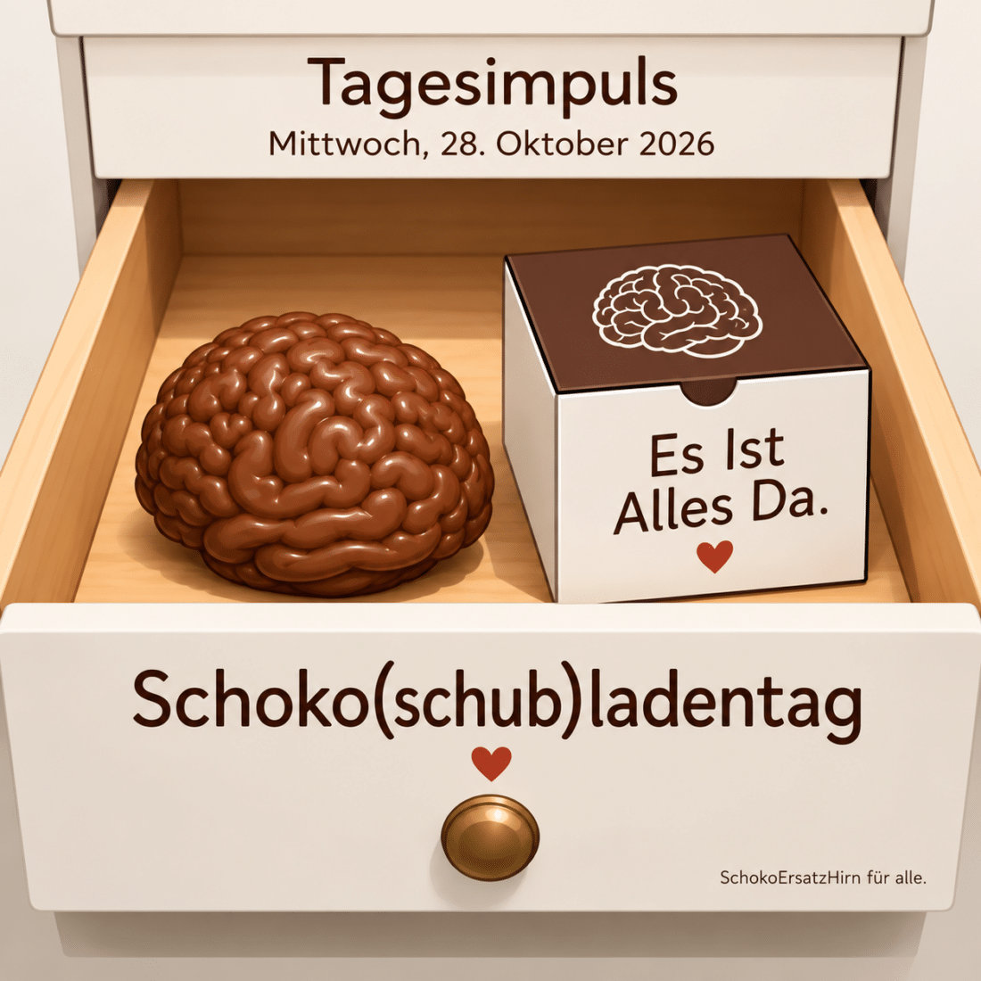 Tagesimpuls. Mittwoch, 28. Oktober 2026 (= 10.10.10). Es Ist Alles Da. Schub-Schoko-Lade.
