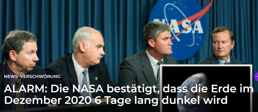 Entwarnung! Die NASA bestätigt, dass die Erde im Dezember 2020 6 Tage lang dunkel wird?!