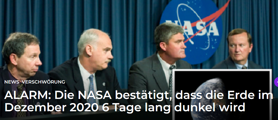 Entwarnung! Die NASA bestätigt, dass die Erde im Dezember 2020 6 Tage lang dunkel wird?!